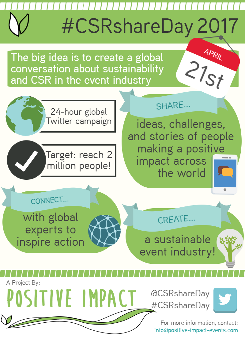 CSRshareDay's tweet photo. Not long to go now before #CSRshareDay! 24 hr global convo to spread examples, ideas, innovation about #Sustainability + #CSR at events! https://t.co/eHj2Gxf0kn