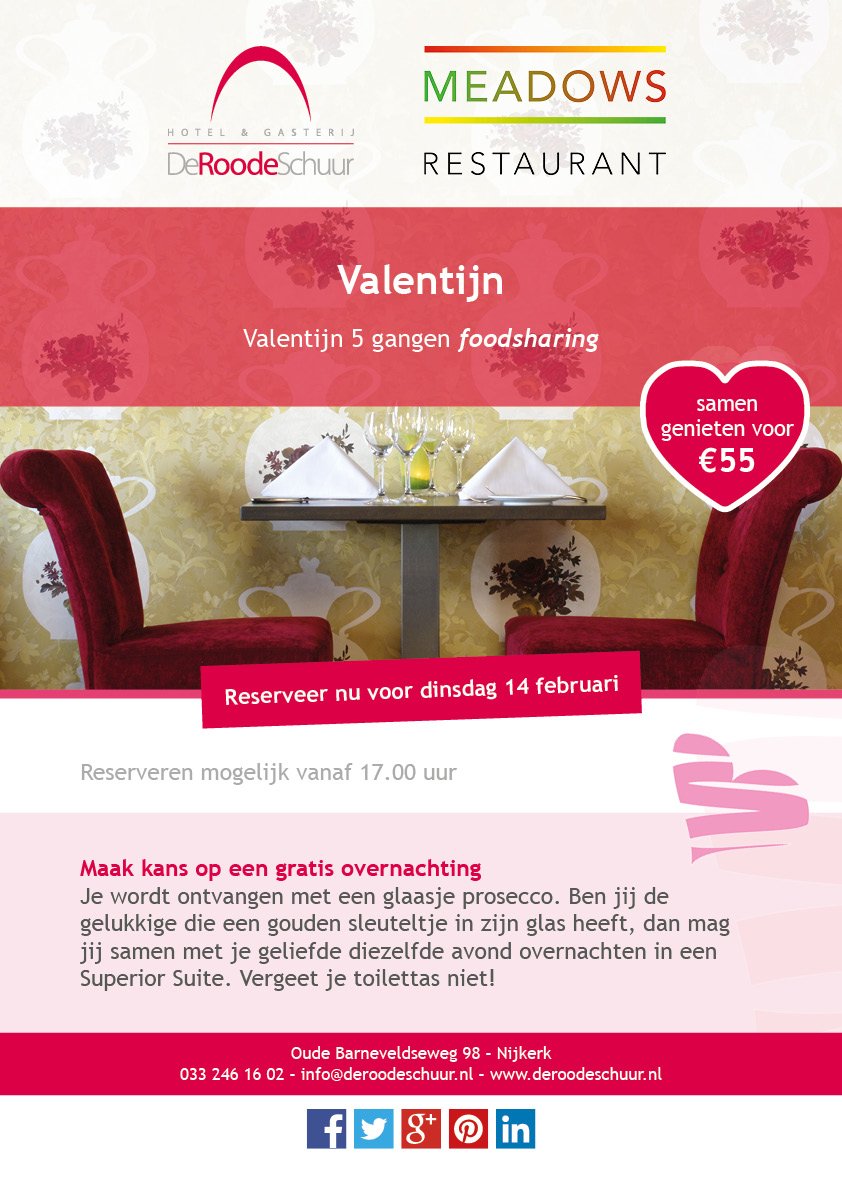 Reserveer het 5 gangen Valentijn Foodsharing diner voor slechts 55 euro en maak kans op een gratis overnachting op 14 februari!
