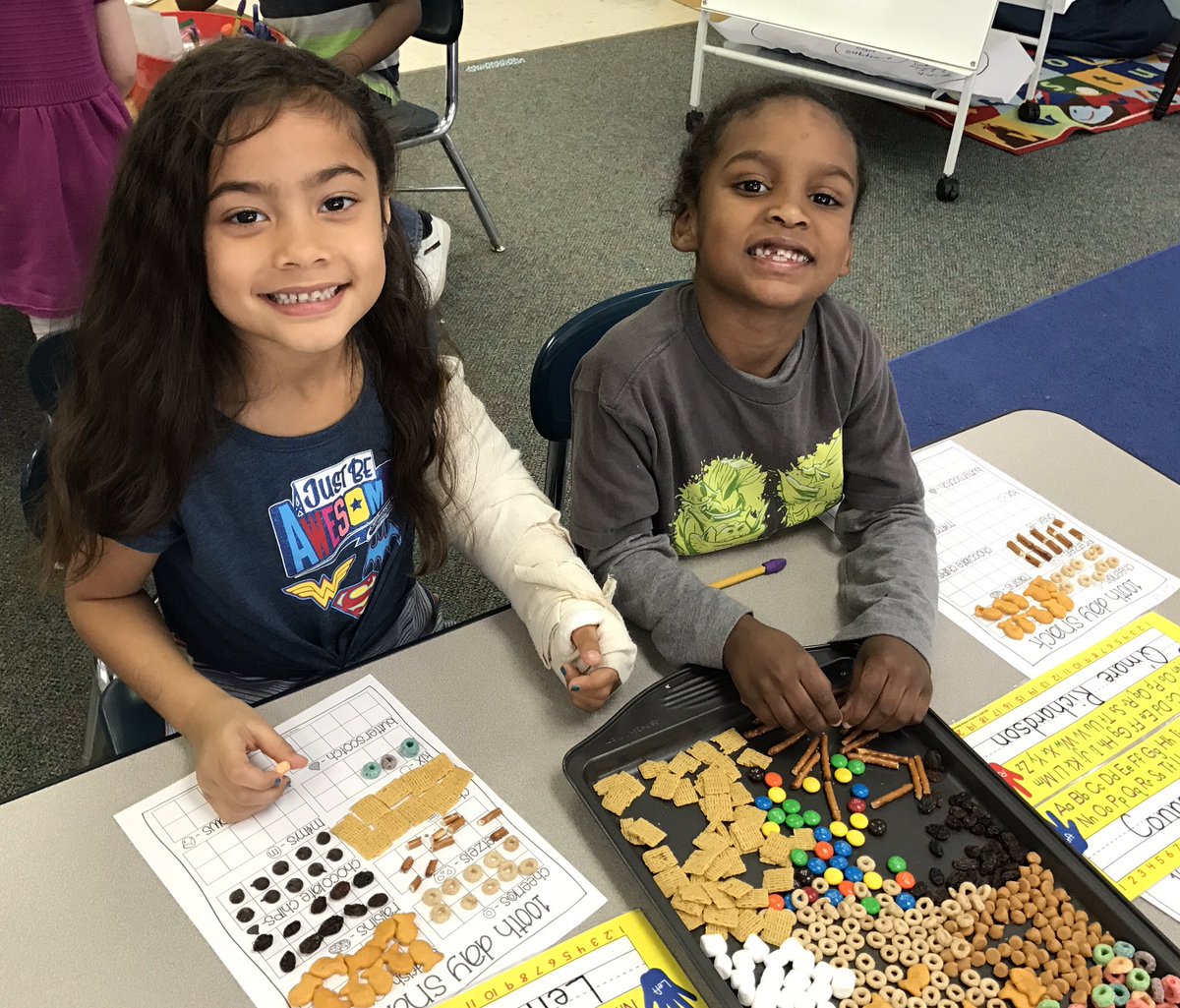 aprilb1971's tweet photo. We are 100 days smarter in Kingergarten today! Having fun making a yummy snack with 100 treats. #prekindergarten @PennyRoadES https://t.co/K4OeYJWDBL