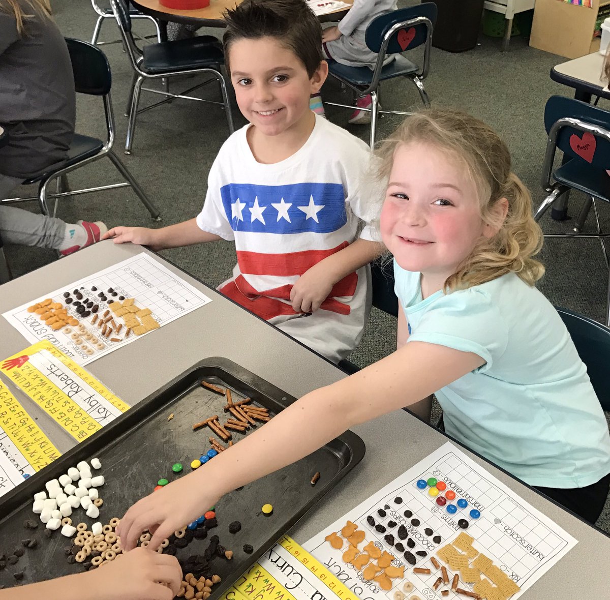 aprilb1971's tweet photo. We are 100 days smarter in Kingergarten today! Having fun making a yummy snack with 100 treats. #prekindergarten @PennyRoadES https://t.co/K4OeYJWDBL