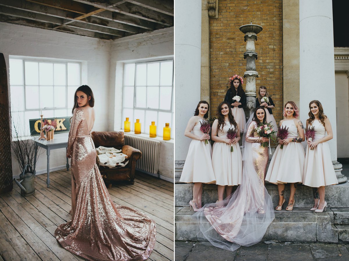 A made-you-look pink sequin wedding dress for this lovely, earth friendly, vegan wedding >> lvmyd.rs/2lkB6yl // <a href="/daleweeksphoto/">Dale Weeks Photo</a>