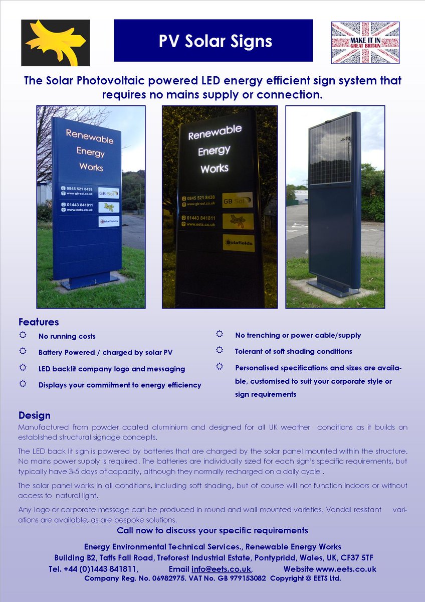 EetsLtd's tweet photo. #Solarpowered #signs #LEDbacklit  A personalised or corporate logo  can be produced, round or wall mounted. No mains power supply required. https://t.co/r4LpSRFwNY