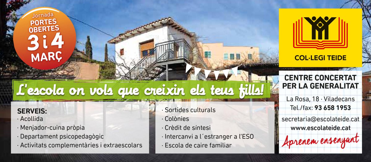 Els pròxims 3 i 4 de març, vine a la Jornada de Portes Obertes. Vine a descobrir <a href="/EscolaTeide/">Escola Teide</a>