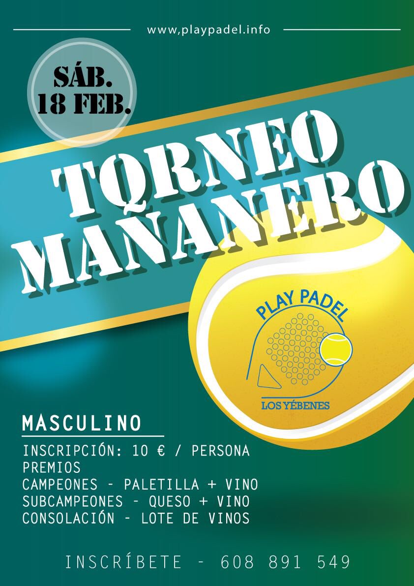 PlayPadelYeb's tweet photo. Torneo Mañanero https://t.co/m3pYVY3FJJ