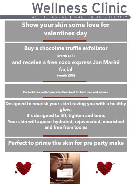 Valentine's Treat ❤️ Spoil yourself or your special someone this Valentine's ❤️Offer Ends 14th February 2017 <a href="/WellnessClinic_/">Wellness Clinic</a>  01245349933