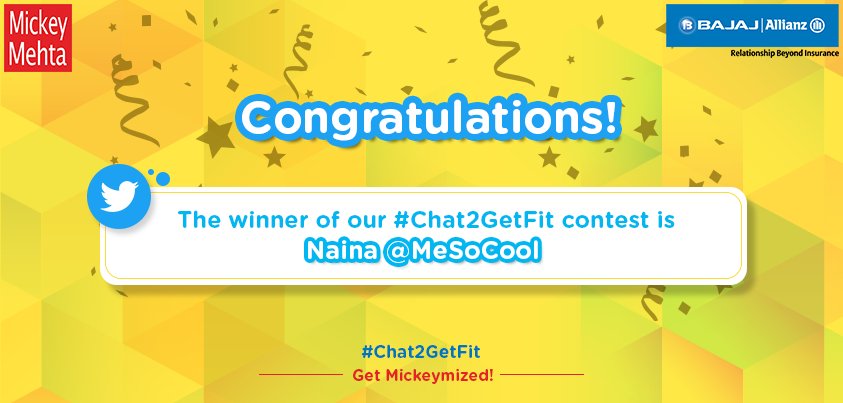 bajajgeneral's tweet photo. A big round of applause for the winner of the #Chat2GetFit contest held on the 25th of Jan with Dr.MickeyMehta, @MeSoCoool_ (1/2) https://t.co/OR0pPsw5e2