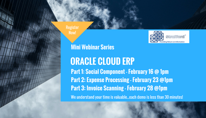 StraffordTech's tweet photo. Introducing our 3 part #Oracle #Cloud #ERP Mini #Webinar Series. Click here to sign up: https://t.co/8urTfQMMED #Finance #CFOs https://t.co/kWsuohD6Vz