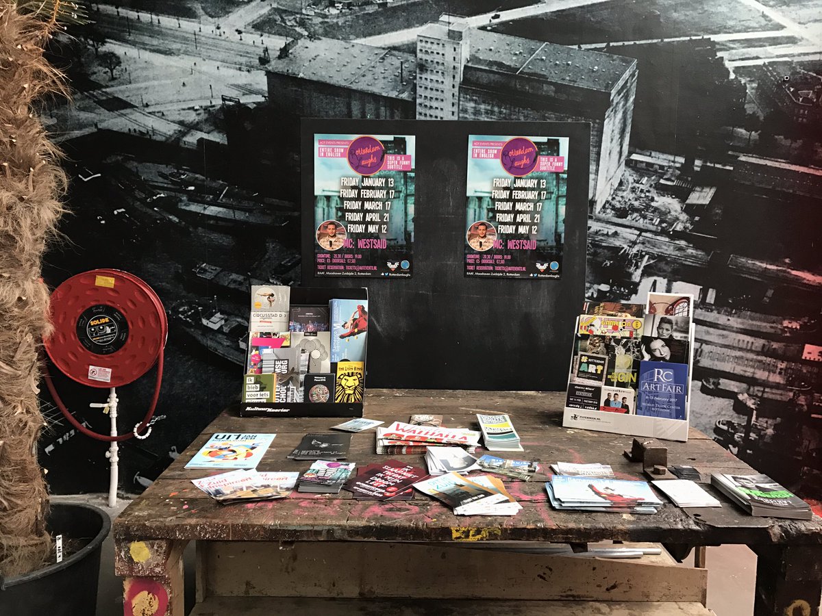 RotterdamLaughs's tweet photo. Our posters are in good company in #RotterdamZuid! We hope to see you at #RotterdamLaughs next week at @RAAFRotterdam! Tickets are 5 euro! https://t.co/8UFKWdrfTM