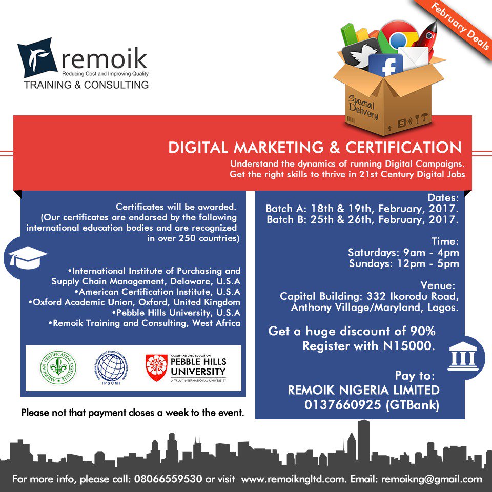 dailyfamilyng's tweet image. Take a course in Advanced Sales and Marketing for just N15k. Click here -  bit.ly/2kNtJyL #RemoikNG