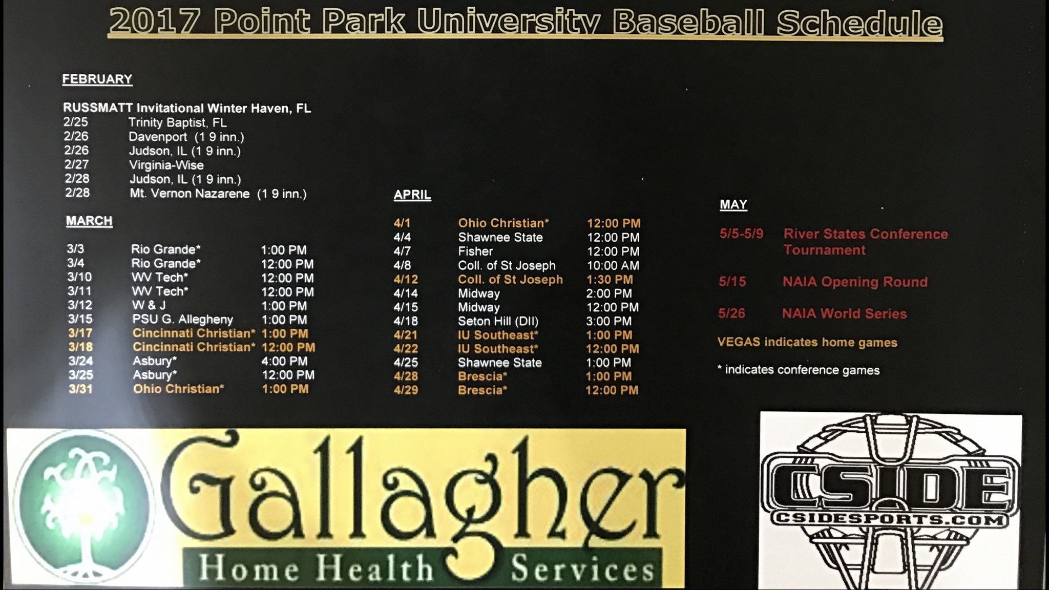 Point Park Baseball on Twitter "Our 2017 schedule... PointParkSports…