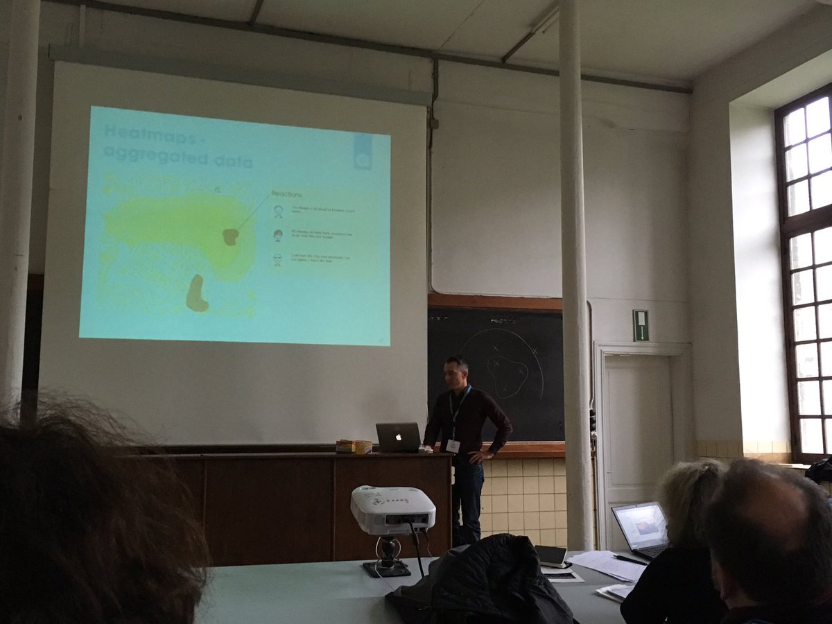 GillianSymon's tweet photo. Fascinating talk from @SanderWaterval on inter-connected dig techies to map locations &amp; emotions  #ECQI2017 https://t.co/hJbLc5qmU8