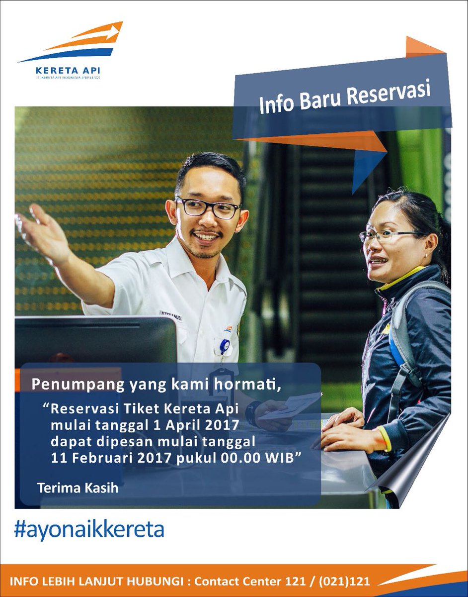 #SahabatKAI, pemesanan tiket KA utk keberangkatan 1 April 2017 dst, dapat dilayani kembali mulai 11 Februari 2017 pkl. 00.00 WIB #KAIupdate