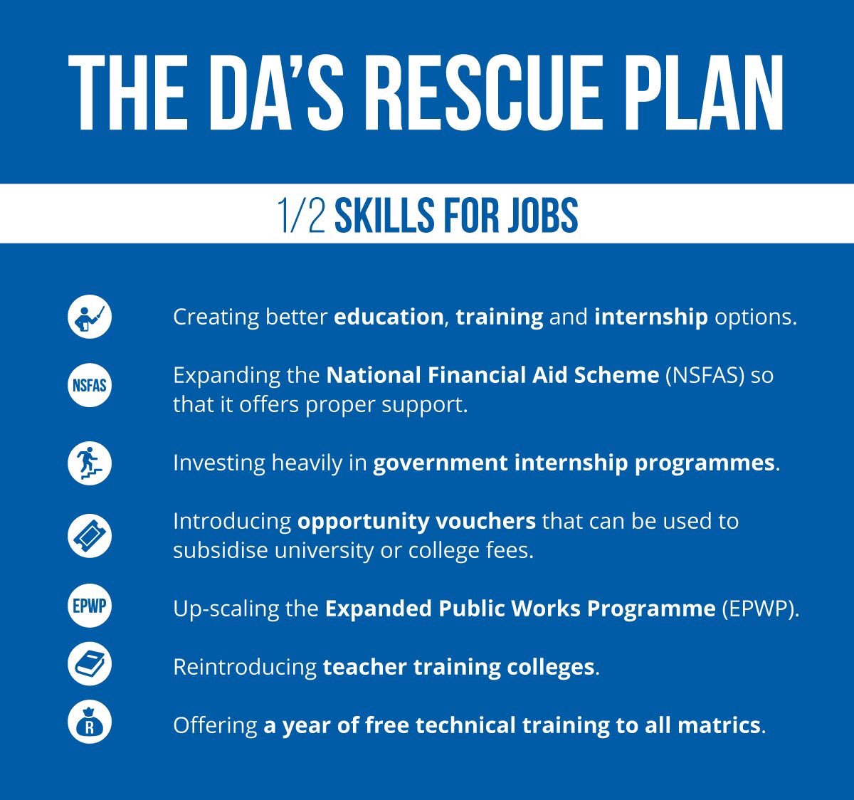 MmusiMaimane's tweet photo. The Rescue Plan for the #LostGeneration focuses on two aspects: 1. Skills for Jobs; 2. Rapid Growth https://t.co/5UnnzwDYPD