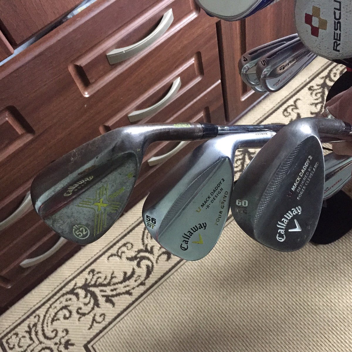 G_Mac_Media's tweet photo. My trio of @CallawayGolfEU wedges on the 52* left to change from the Xtour to the Mackdaddy.
@CoachLockey hope they@have some #lockeymagic https://t.co/u6NQ2O7dIy