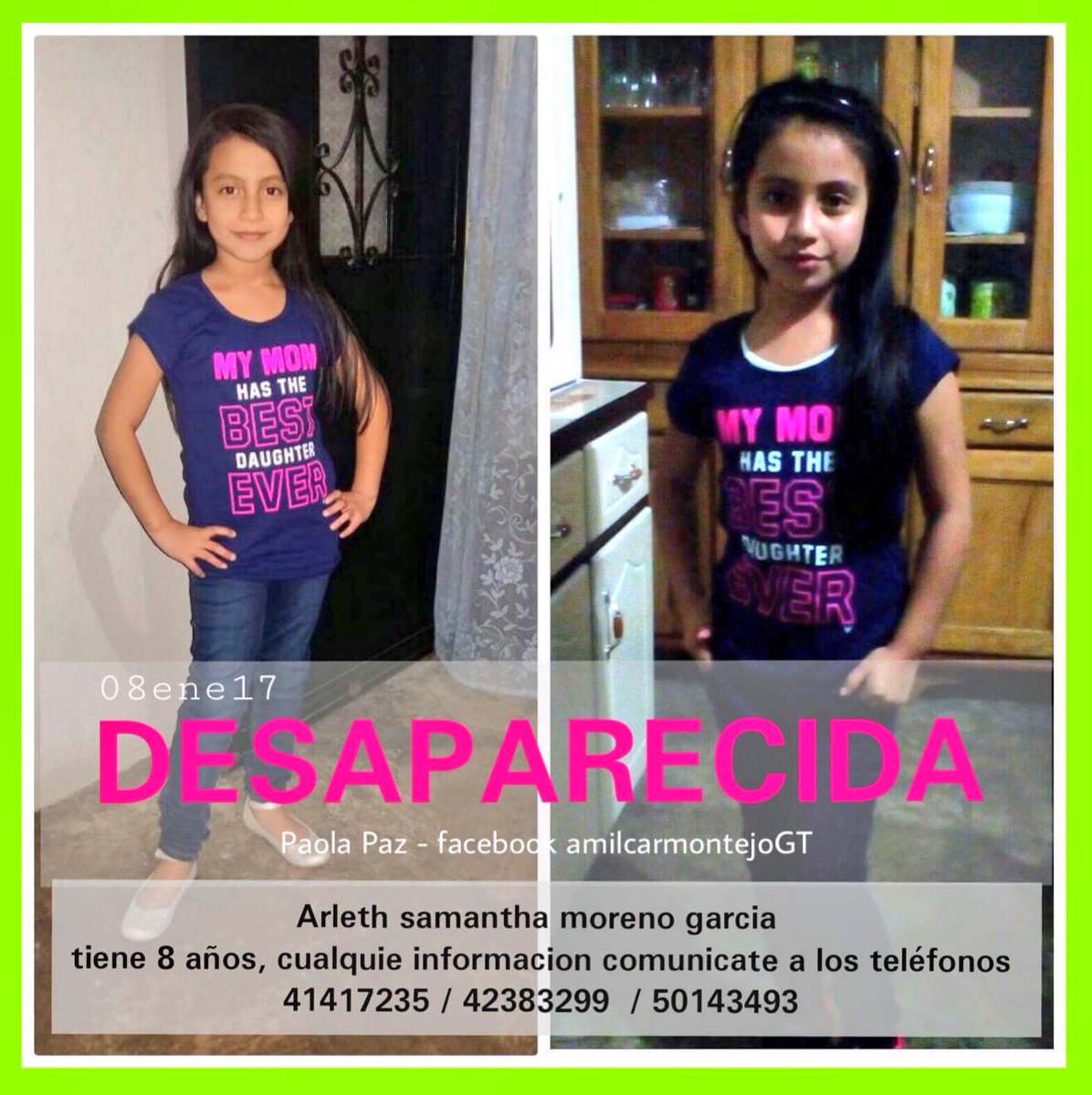 amilcarmontejo's tweet photo. Arleth Moreno (8ã) desapareció en #AldeaSanJoséLaComunidad, #Mixco. Por favor disperse esta foto, ayudenos. Info #TráficoGT:5014-3943. https://t.co/AlQLGypU3g
