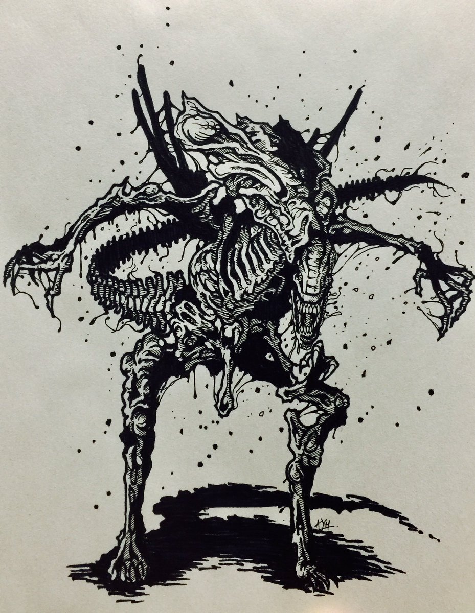 Ayumu No Twitter ラクガキ クイーンエイリアン Illustration イラスト Lowbrowart Drawing ペン画 Alien2 イラスト完成