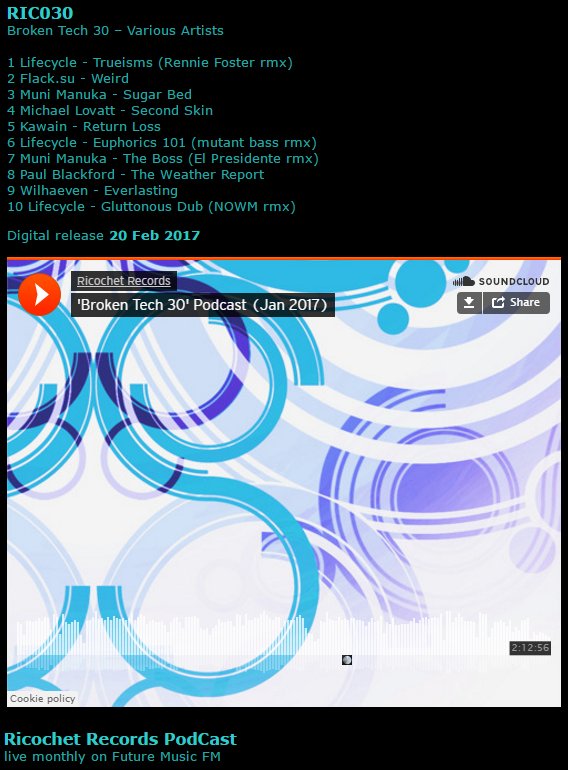 thelifecycle's tweet image. PODCAST ALERT: Celebrate the 30th release &amp;amp; 10 years of @RicochetRcrdsUK with Geoff Lifecycle soundcloud.com/ricochetrecord… #brokentech