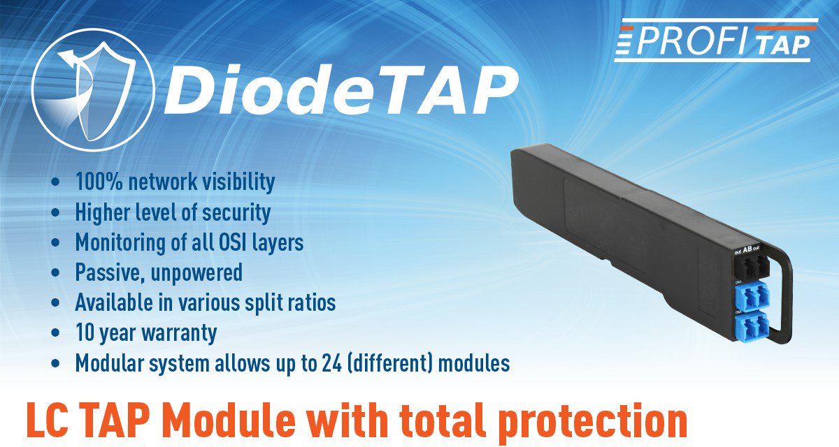 infotimeless's tweet image. #Profitap #DiodeTAP LC moduuli mahdollistaa uuden liityntätavan kuituverkon #in-#line monitorointiin lisätyllä turvallisuus  ominaisuudella.
