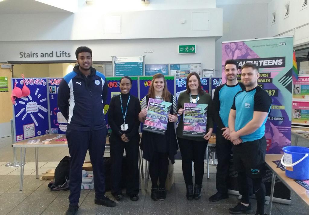 School Nurses ,<a href="/LCFC_Community/">Leicester City in the Community</a>  and <a href="/TheGymGroup/">The Gym Group</a> working in partnership promoting Healthy College Week.
