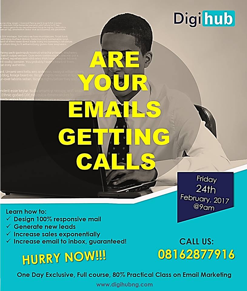 Digihublive's tweet photo. Take Advantage of this 80% Practical Class on Email Marketing,CLICK HERE: https://t.co/qDktRmW7y3 Call: 08162877916 @ayeniekundayo @Omojuwa https://t.co/Y8pS7gCzzL