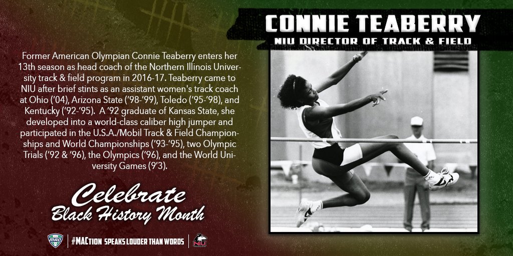 MACSports's tweet photo. Celebrate Black History Month with us as we honor former US Olympian and current NIU Director of T&amp;F Connie Teaberry. #BlackHistoryMonth https://t.co/bq73K0Qvty