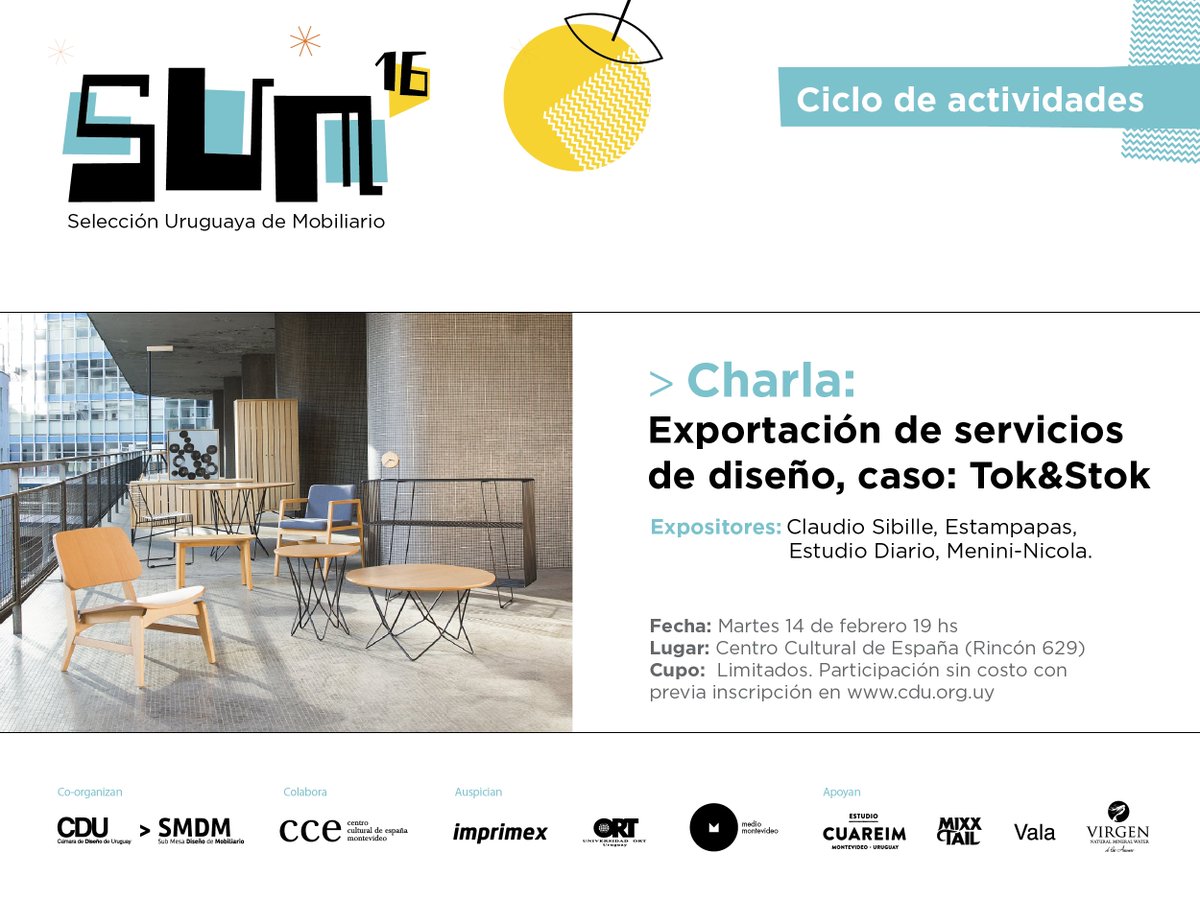 CDU_uruguay's tweet photo. Charla: #Exportación de servicios de #diseño: Caso Tok&Stok
Inscribite sin costo aquí: https://t.co/nnt4YM3WVu #SUM16 https://t.co/vzVbgRLs31