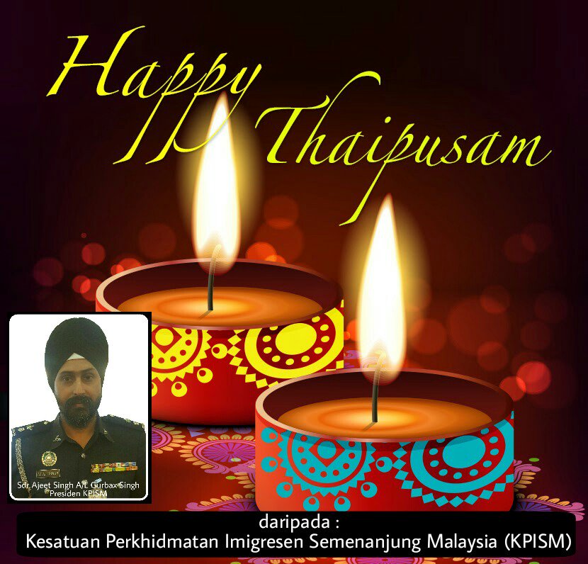 KPISM's tweet photo. Selamat menyambut perayaan Thaipusam kepada semua warga @imigresenmy yang beragama Hindu. @AjeetSingh6055 @eaicofficial @KDNPUTRAJAYA https://t.co/vfQzVNSltB
