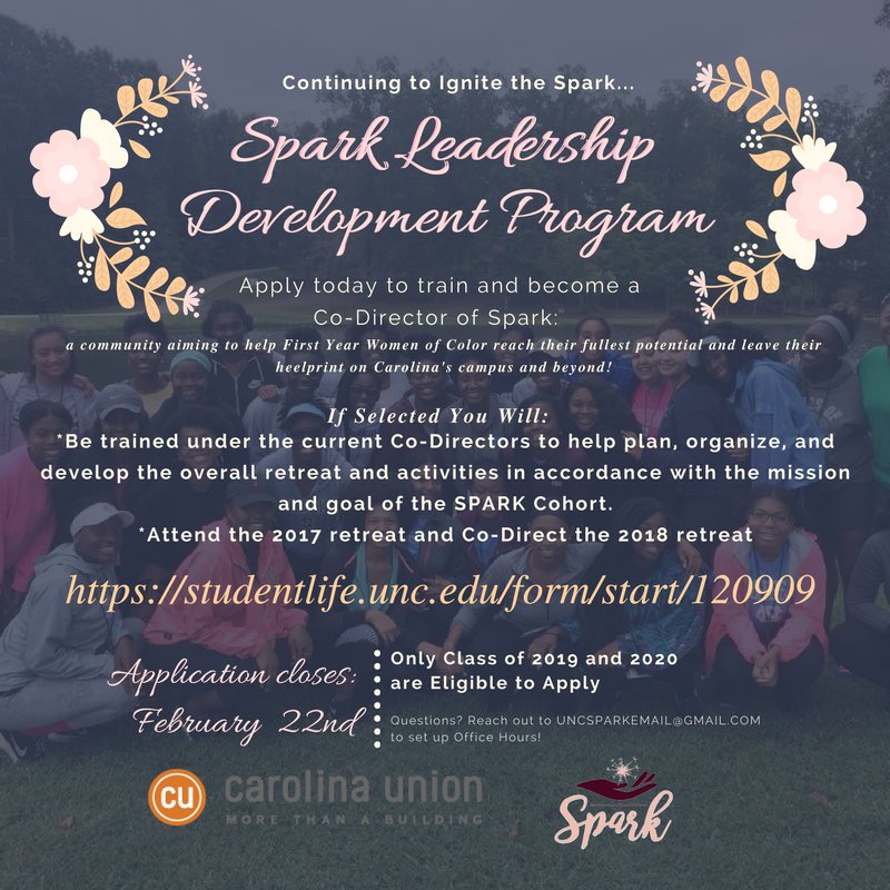 UNCSpark's tweet photo. Spark is searching for the next set of co-directors! App. due Feb. 22- https://t.co/Ylf0mwZzTJ https://t.co/LO7xXr8ht6