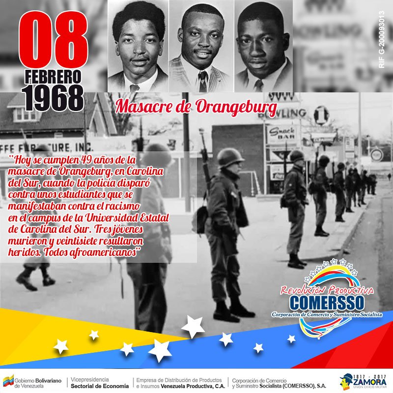 comerssovzla's tweet photo. #Hoy08Febrero se cumplen 49 años de la masacre de Orangeburg https://t.co/NFI4df42nO