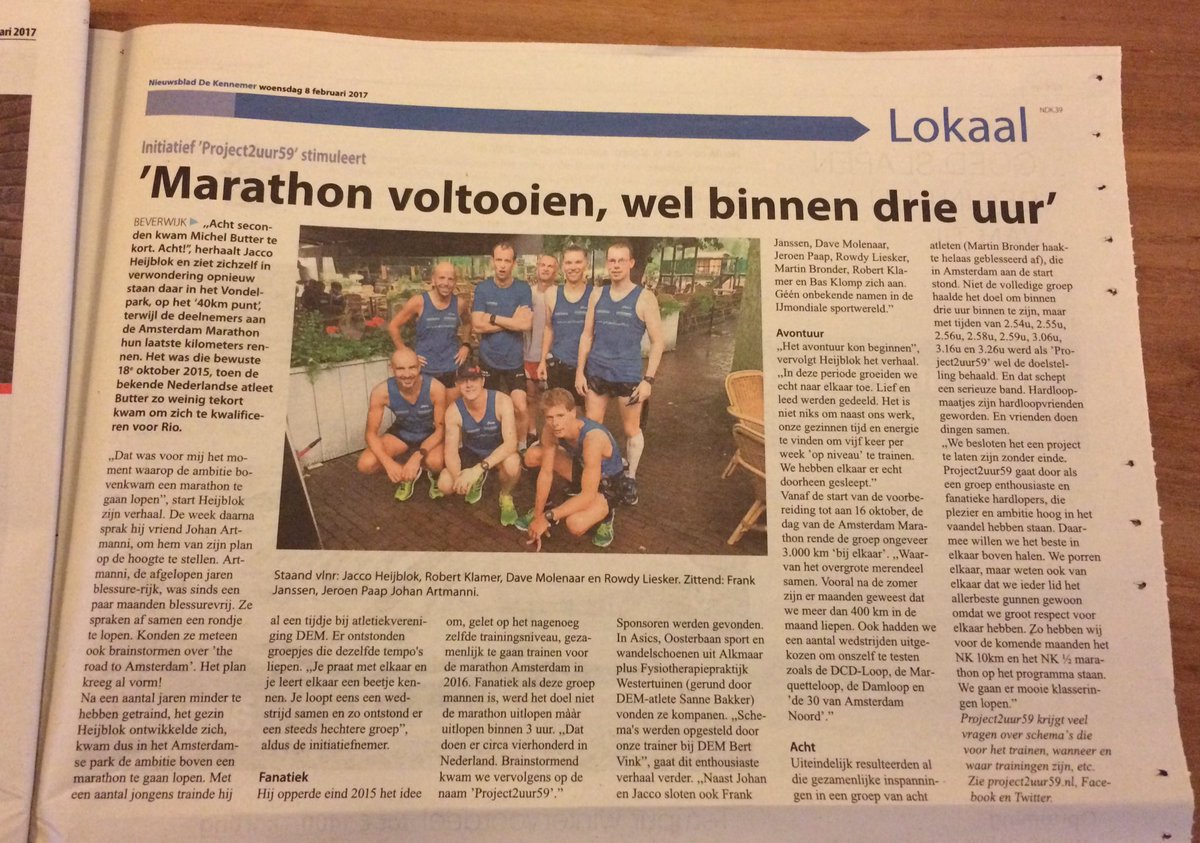 Leuk artikel over #Project2uur59 in Nieuwsblad De Kennemer. Leuk dat zoveel kranten aandacht aan ons collectief besteden.  #asicsfrontrunner