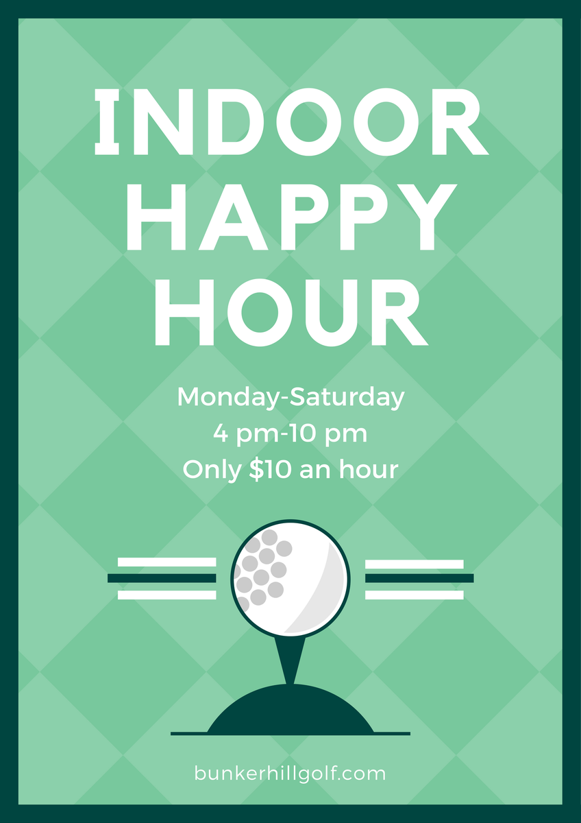 BunkerHillGC's tweet photo. Escape the cold &amp; come out for Indoor Golf Happy Hour! Only $10/hr every Monday through Saturday, 4:00pm to 10:00pm, now through March 4th. https://t.co/RkZSHm7PE1