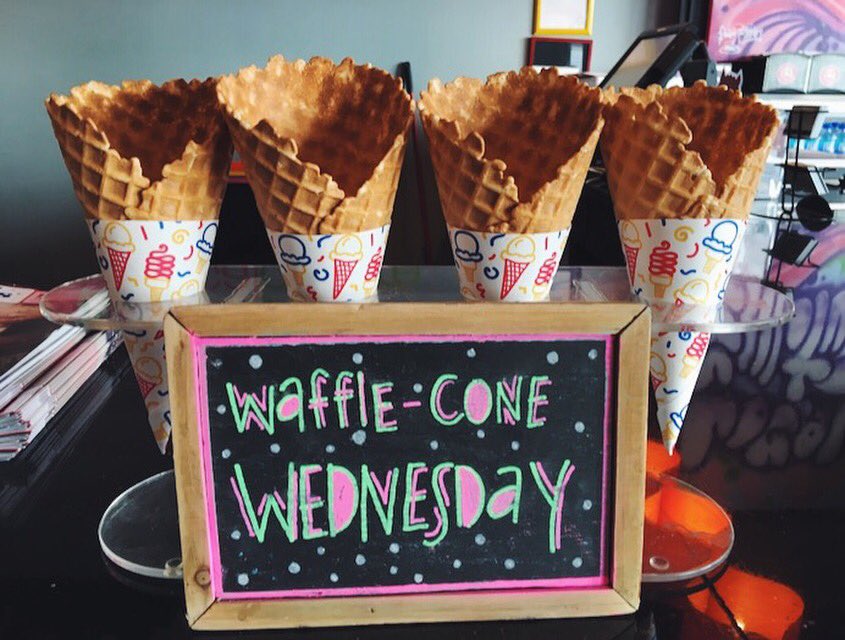 LocalCultureAR's tweet photo. It's Waffle Cone Wednesday! Fill up a cone with your favorite yogurt for only $1.50 ($2.50 for toppings) ‼️🍦 https://t.co/vQCp34ADOx