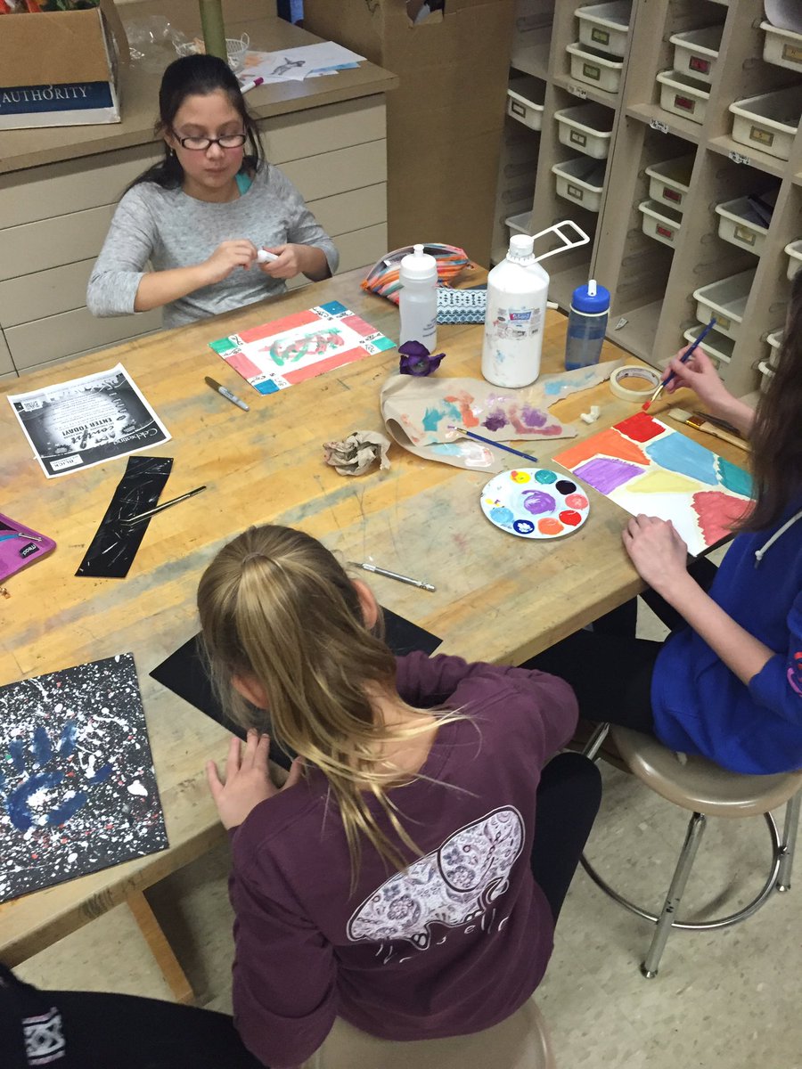 DustyArtEd's tweet photo. #artclub lg scale chalk, tape resist drip paintings, scratch brd, and FUN. Listening to #classicaltrap music!! https://t.co/jm0iDPjr2y