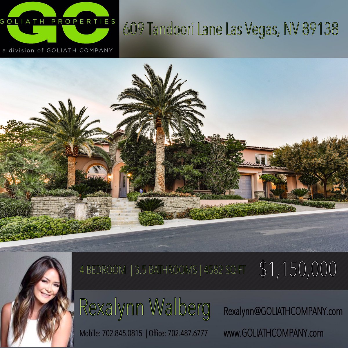 rexalynnwalberg's tweet image. 609 Tandoori Ln. #LasVegas,NV 89138. 4 BEDS |3.5 BATHS |4582 SQ FT |3 CAR GARAGE |POOL &amp;amp; SPA Listed @ $1,150,000 #GOLIATHCOMPANY #RealEstate