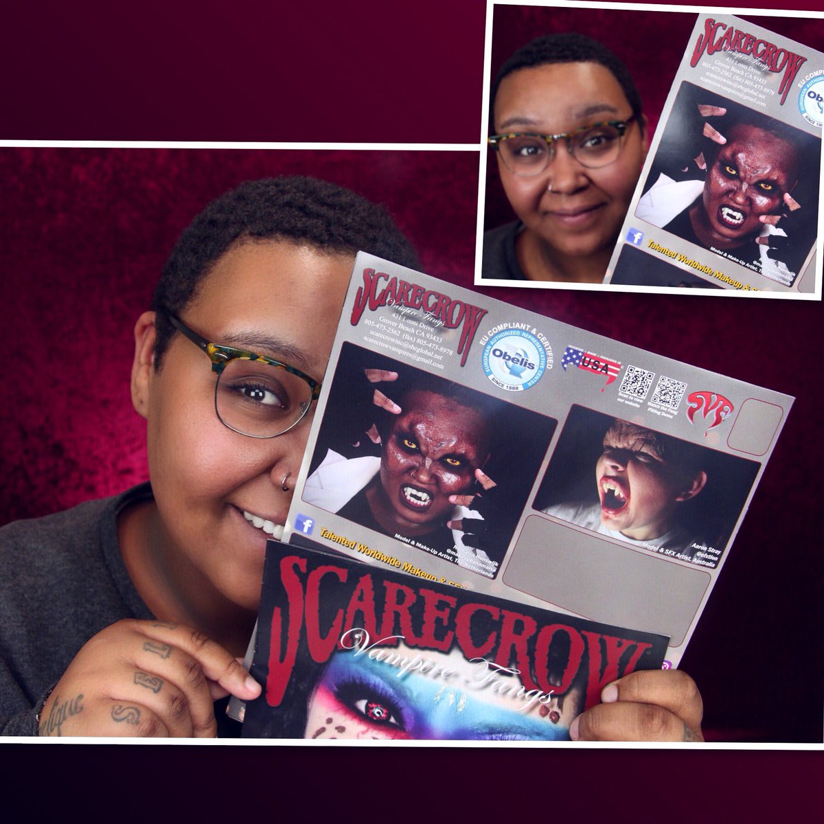MakeupByNamaisa's tweet photo. Look who is featured on the back cover of the #ScareCrowVampireFangs catalog?!😱
i used a lot of @MeltCosmetics 😉https://t.co/vToUbENPWB https://t.co/KV0ahYpBhu