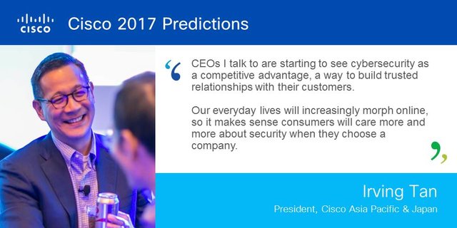 sbusacke's tweet photo. 2017 Predictions: Cybersecurity - a trusted brand is a competitive advantage. @ciscoAPAC @ciscoSecurity https://t.co/2xU0cpYdLk https://t.co/cC89keVtap