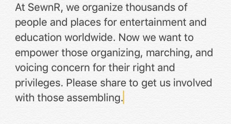 SewnrApp's tweet photo. We are here to make your voices louder. To those peacefully assembling, contact us for our resources #BeHeard https://t.co/v7bOP67R2R