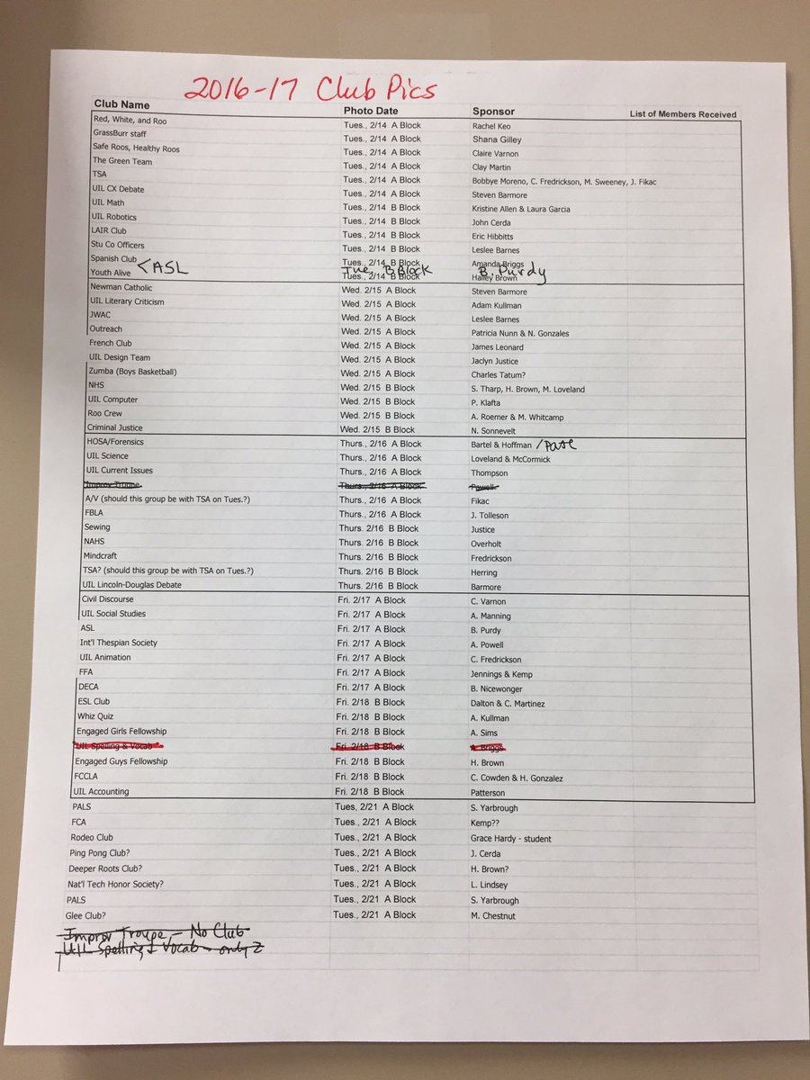 WHSGrassBurr's tweet photo. Here's the schedule for club pics next week. https://t.co/l229rZQX6f