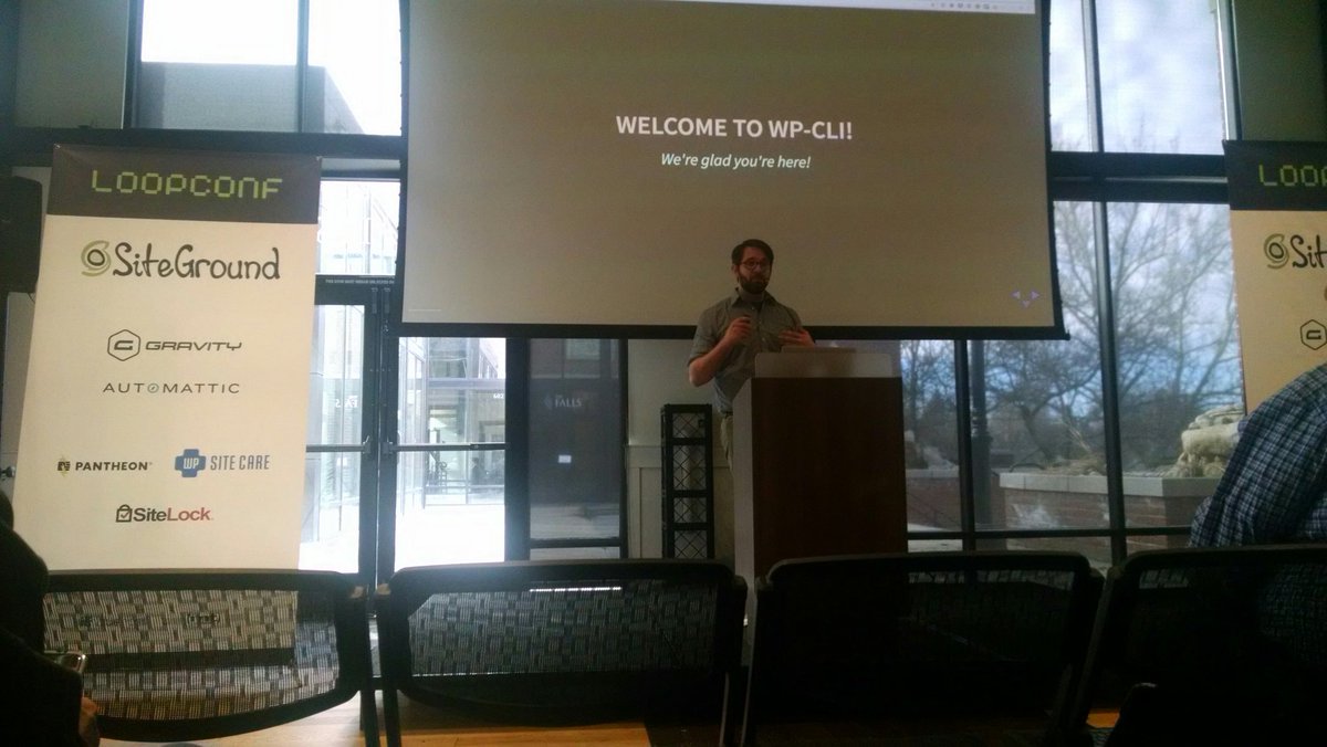 Steve Grunwell presenting in front of slide that says Welcome to WP-CLI