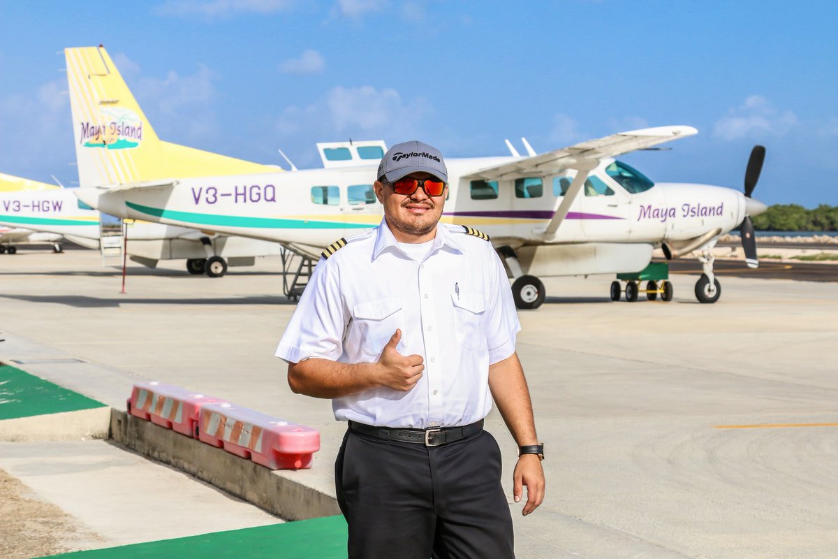 FlyMayaBelize's tweet photo. Be sure to say "Hi" and even snap a few selfies with Captain Velazquez when traveling Belize! #flymayabelize #Belize #pilot https://t.co/imXPTaEnuP