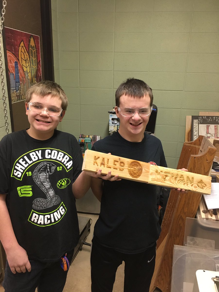 NNHSwoods's tweet photo. Two of our multi-needs students with their very own laser etched name plates. Great work guys !! #WeAre203 #nnhs https://t.co/4Ap4uze6CX