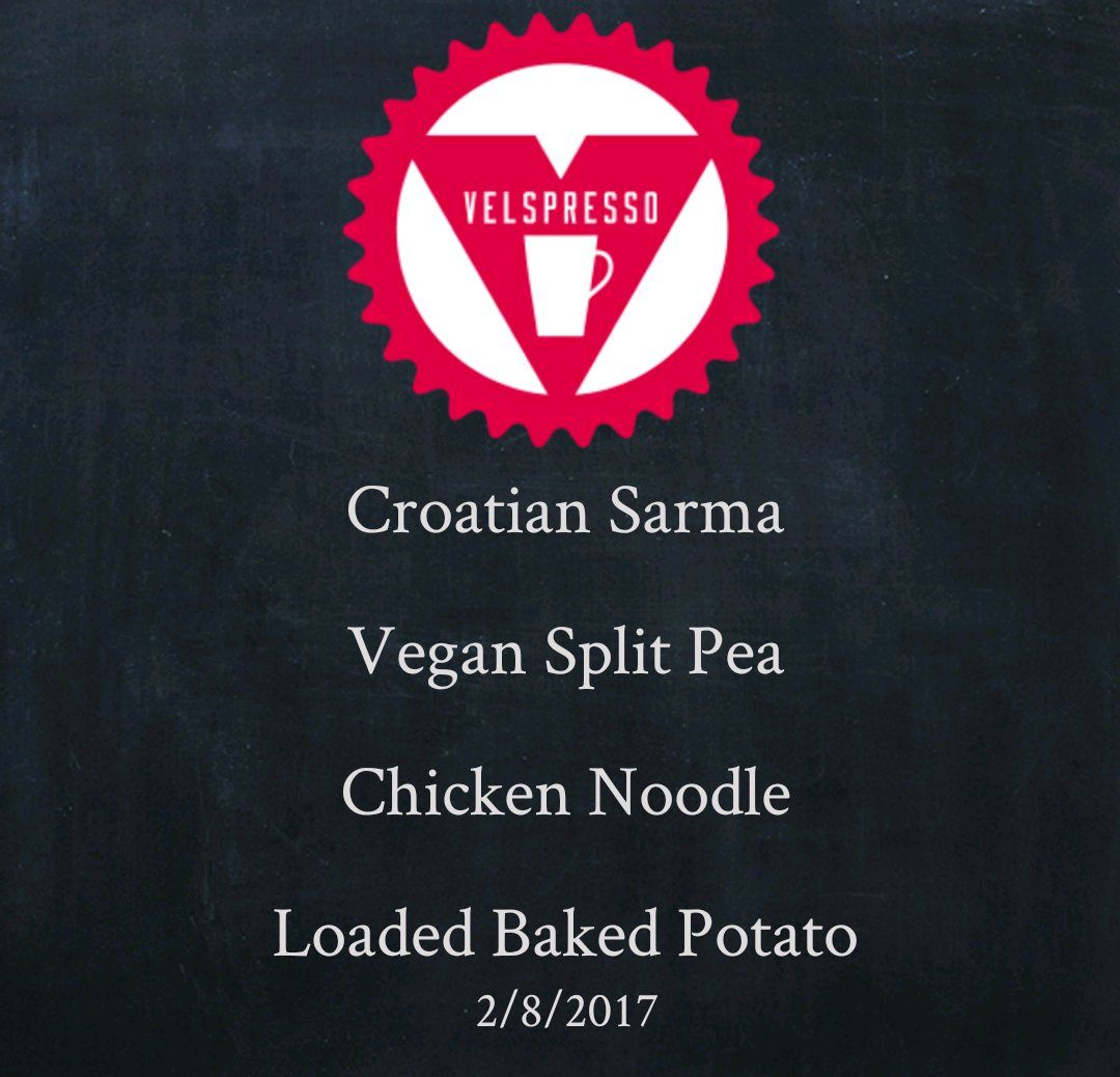 Today's #soup menu @ #VelspressoCafeMKE's pedal cart. We hope to see you soon #MKE!