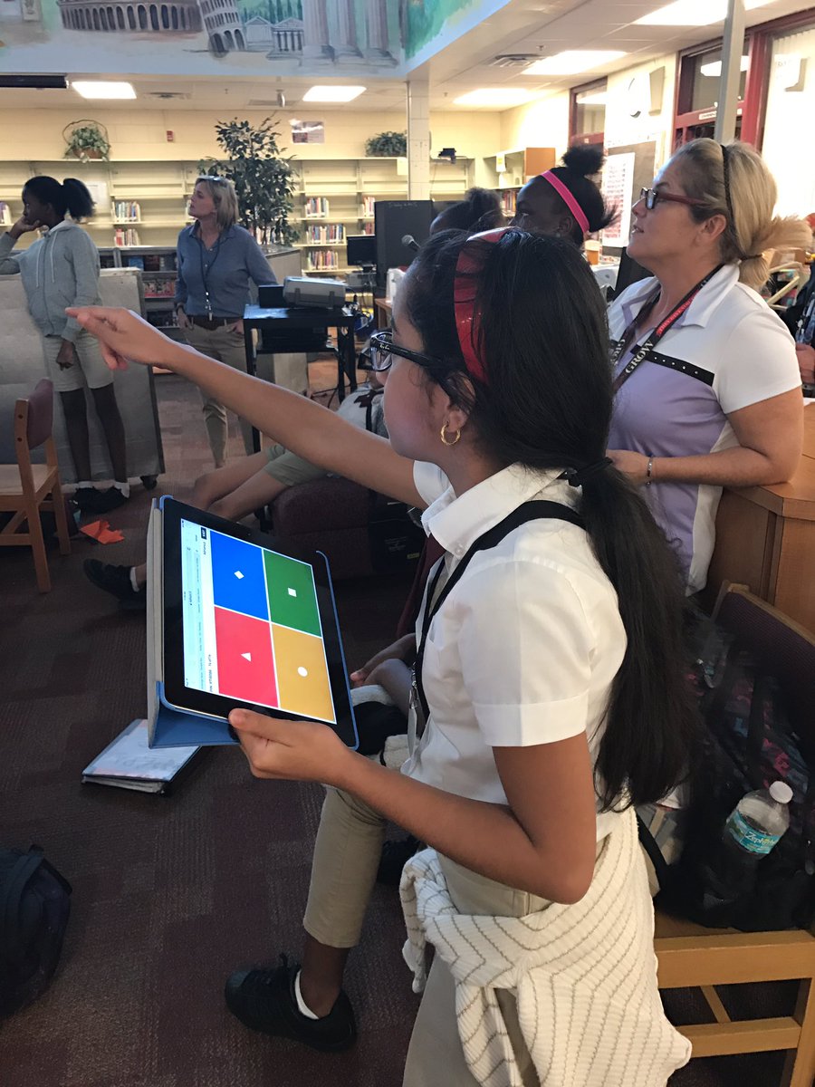 HCPSGirlsPrep's tweet image. Mrs Regan & Ms Pizzuto's Ss battle it out wth a Kahoot challenge. Who will win Krispy Kremes bought by the losing teacher? #techinclass