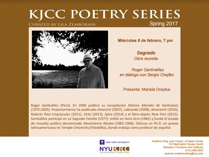 #Today 7pm, #KJCCPoetrySeries opens with the presentation of Roger Santivánez’ Collected Work bit.ly/2kdYKbw