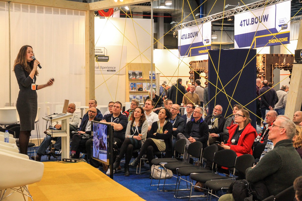 Mobilow's tweet photo. @NadiaRemmer rocks the show presenting her CAST system during the #bouwbeurs2017 4TU presentation https://t.co/EhhsRqPi1k