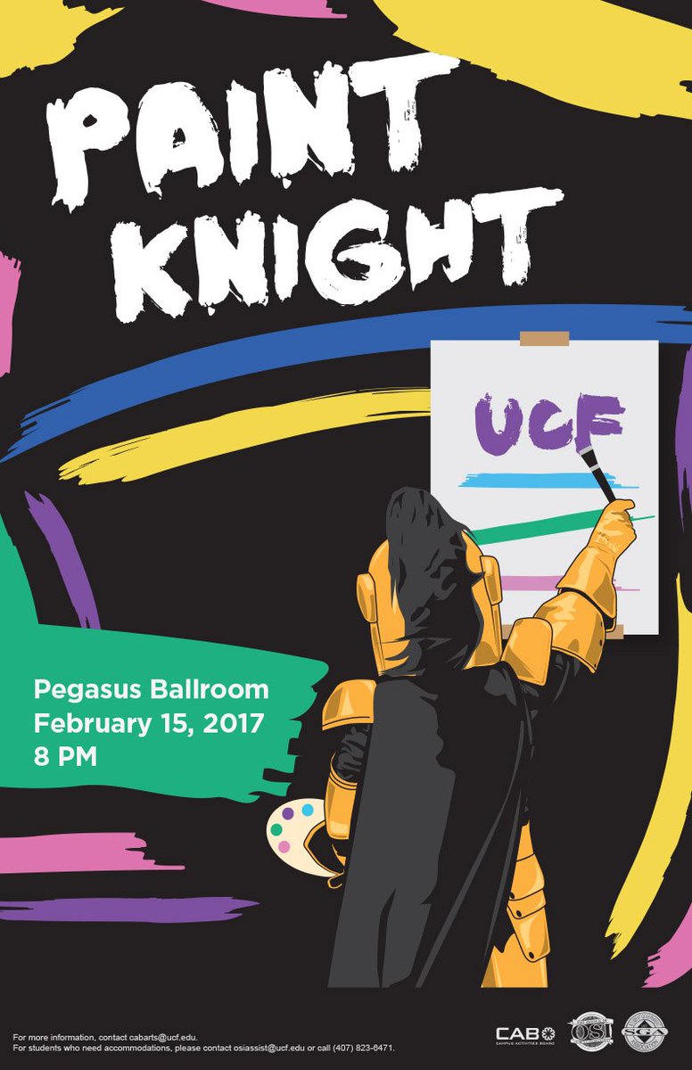UCF's tweet photo. One week from today is @UCF_CAB #PaintKnight in the Pegasus Ballroom. Save the date! #UCFCAB https://t.co/iNwgG1Ynta