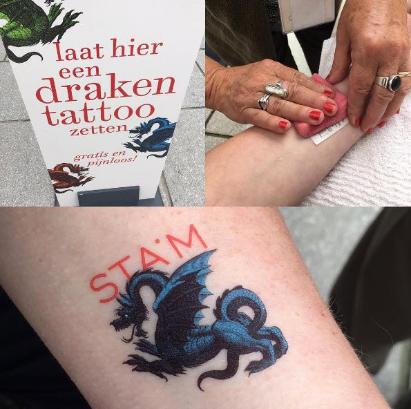 Tattooforaweek's tweet photo. We made fake dragontattoos for @STAMGent dragon exposition. How cool are these? https://t.co/jT0m1m7BH8 #custom #stamgent #dragon tattoo https://t.co/FAGD6pi0CH