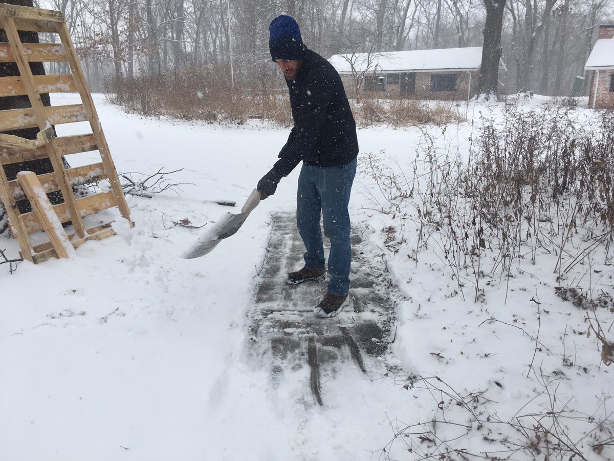 Check it out y'all! Jeremy, our Grad Assistant from the hot state of Texas shoveled snow for his first time today. Welcome to winter at WIU!