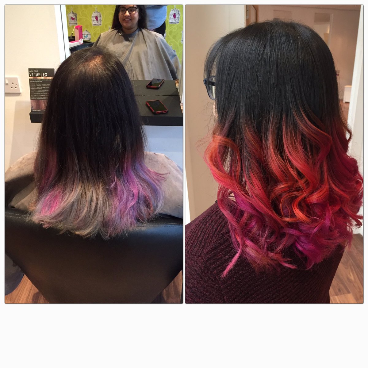 butterfly21hair's tweet photo. Then this happened @Affinage_Hair #hotpink#sunsetred #magicmagenta #colourdynamics https://t.co/EuXfAJfTTs