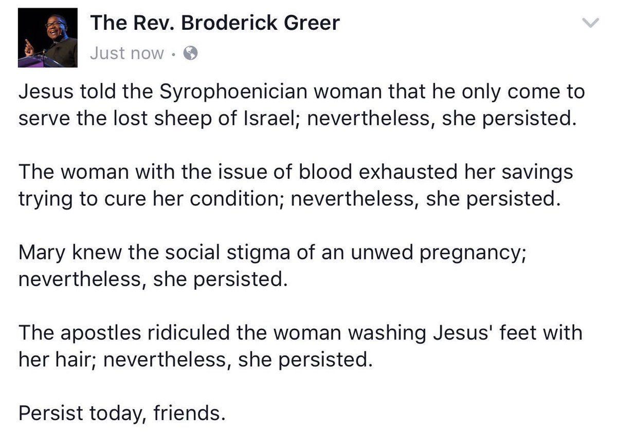 Grateful for the Rev'd @BroderickGreer words today. #ShePersisted